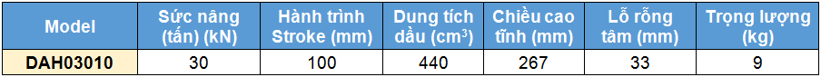 kích thủy lực 2 chiều rỗng tâm 30 tấn 100 mm,DAH Double acting aluminium cylinders, hollow piston